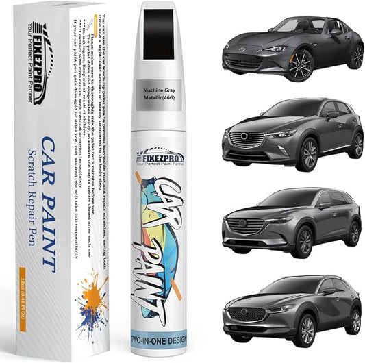 46G Machine Gray Metallic Touch Up Paint for Mazda, Exact Color Match Car Paint Scratch Repair Remover Pen Kit Quick & Easy Fix Vehicle Chips and Automotive Nicks Scuff