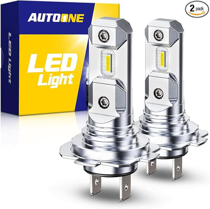AUTOONE H7 Light Bulbs, 1:1 Mini Size, 60,000LM Brightness, 6500K Cool White, Easy 3 Min Plug and Play, IP68 Rated, Long Lifespan, Pack of 2