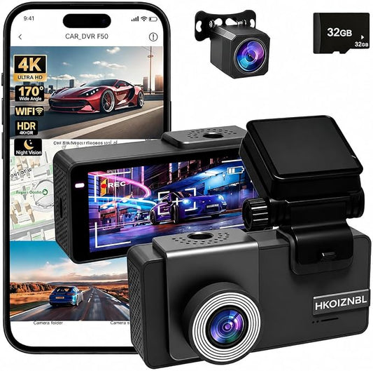 𝟒𝐊+𝟐.𝟓𝐊 Dash Cam Front and Rear, Free Card Included, 5.8GHz WiFi-25MB/s Fast Download, Dash Camera for Cars with WDR,F1.4 Large Aperture Super Night Vision,3.69-inch IPS LCD, 24H Parking Mode
