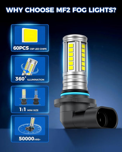 Marsauto H10 9145 LED Fog Light Bulbs 12,000LM, 1:1 Size 360° Illumination 9140 H10 Fog Lights LED, 6500K White Strong Penetration, Upgraded LED Chips 9145 9140 LED Fog Lights, Accessory Light Kits