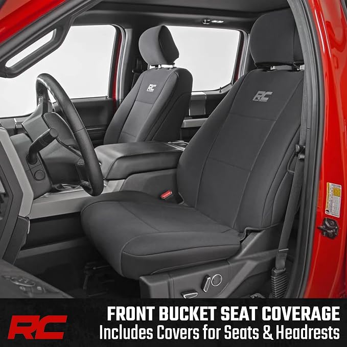 Rough Country Neoprene Front & Rear Seat Covers for Ford F-150, Lightning, F-250 & F-350 (2015-2026) Crew Cab w/Front Bucket Seats & Rear 60/40 Split