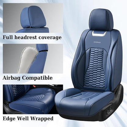 Coverado Car Seat Covers Front Seats, Luxury Leather Seat Covers for Cars, Automotive Car Seat Covers Protector Universal Fit Most Sedans, SUVs, Pick-up Trucks Interior Accessories(Blue)