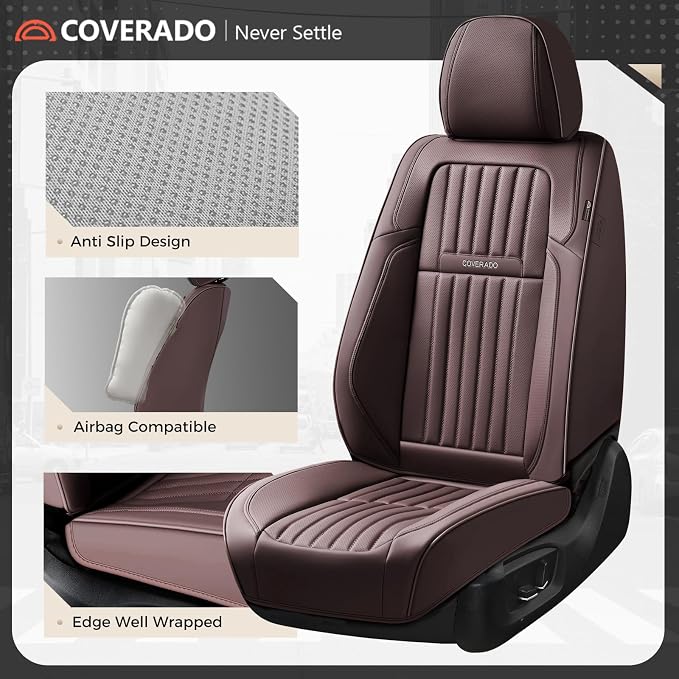 Coverado Car Seat Covers Front Seats, Seat Covers for Cars, Car Seat Protector, 2-Pack Car Seat Cushion Nappa Leather, Waterproof Seat Covers Carseat Cover Universal Fit for Most Cars Trucks(Coffee)