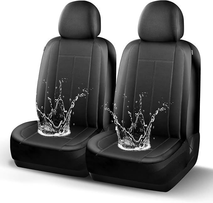 HChengkikz Car Seat Covers Front Seat, Waterproof Neoprene Car Seat Covers, Car Seat Covers Airbag Compatible, Universal Automotive Comfort for Most Cars, Trucks, SUVs (Black)