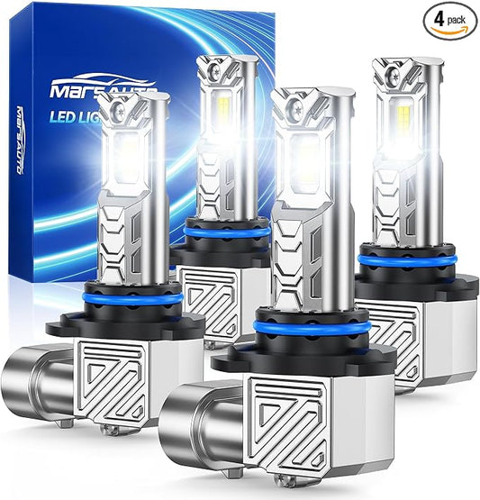 Marsauto M1C 9005 9006 Light Bulbs Combo, Fanless IP68 Fog Light – 4 Pack | 6500K cool white, HB3 HB4 sockets, 1:1 mini size no adapter, fits truck SUV, all-weather IP68, 5-min DIY install