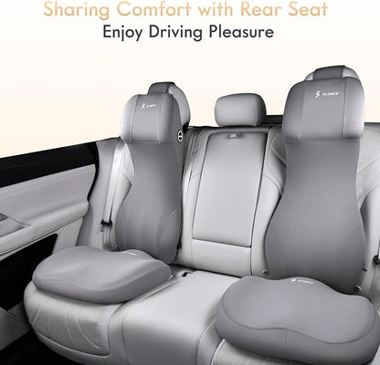 FLORICH Car Seat Cushion and Lumbar Support Headrest Pillow Memory Foam Seat Cushion Ergonomic 2-in-1 Car Neck Pillow & Back Support for Car Truck Seat Long Driving Sciatica Tailbone Pain Relief, Gray