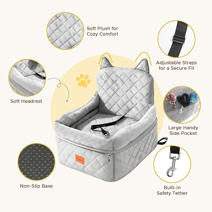 Dog Booster Car Seats for S/M Dogs Up to 35lbs,Pet Car Seat/Travel Bed with Washable&Removable Cover,Storage Pockets,Dog Safety Belt and Elevated Cushion Fits in Front/Back Seat