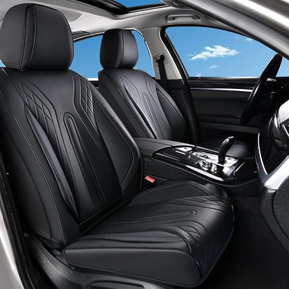 Huidasource Front Seat Covers, Universal Fit for Most Cars SUV Trucks, Full Coverage Nappa Leather Seat Cover, Airbag, Velcro Adjustable, Storage Pocket Design, Seat Function Retain, Black