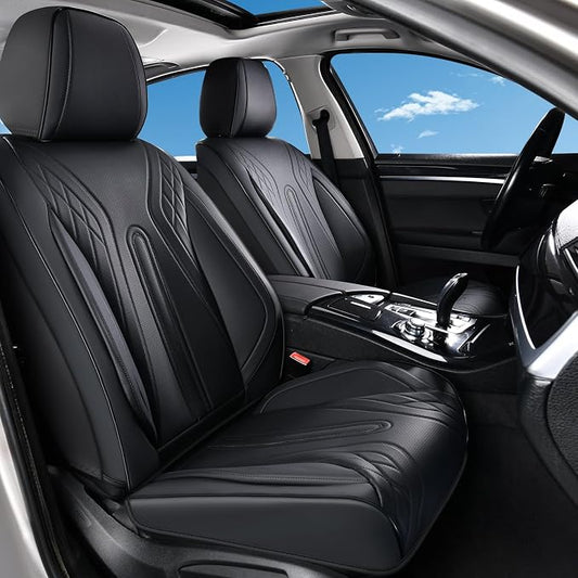 Huidasource Front Seat Covers, Universal Fit for Most Cars SUV Trucks, Full Coverage Nappa Leather Seat Cover, Airbag, Velcro Adjustable, Storage Pocket Design, Seat Function Retain, Black