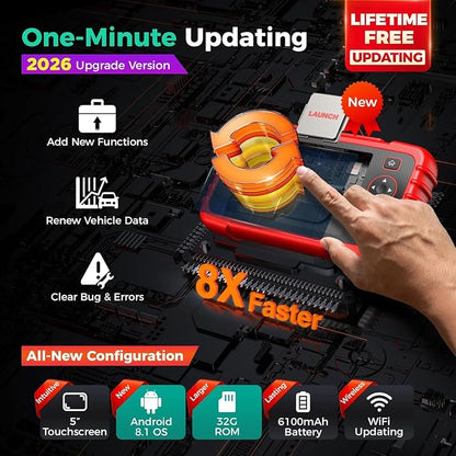 LAUNCH OBD2 Scanner 2026 US Ver. CRP123X V2.0 Elite, 7 Reset Scan Tool, FCA SGW, Engine ABS SRS Transmission Code Reader, Cloud Report, Lifetime Free Wi-Fi Update Diagnostic Tool, Battery Test,AutoVIN