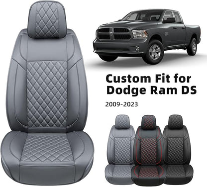 FREESOO Car Seat Covers Full Set for Dodge Ram 2002-2018 1500 & 2011-2026 2500 3500 Crew Quad Cab, 2019-2024 Ram 1500 Classic Leather Seat Cover, with Curved Bench, Grey