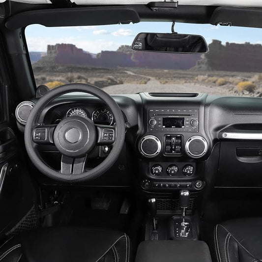 SEG Direct Car Steering Wheel Cover for F-150 Tundra Range Rover Large Size 15.5-16 inch (39.5-41cm) Black Breathable Microfiber Leather