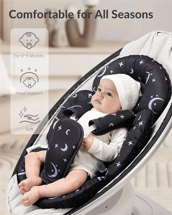 Generic Infant Car Seat Insert Compatible with Mamaroo Swing & Graco Swing and Infant Car Seat, Newborn Insert Baby Head Body Support, Reversible Design, Breathable Soft Fabric, 1Pcs - Dot, Black