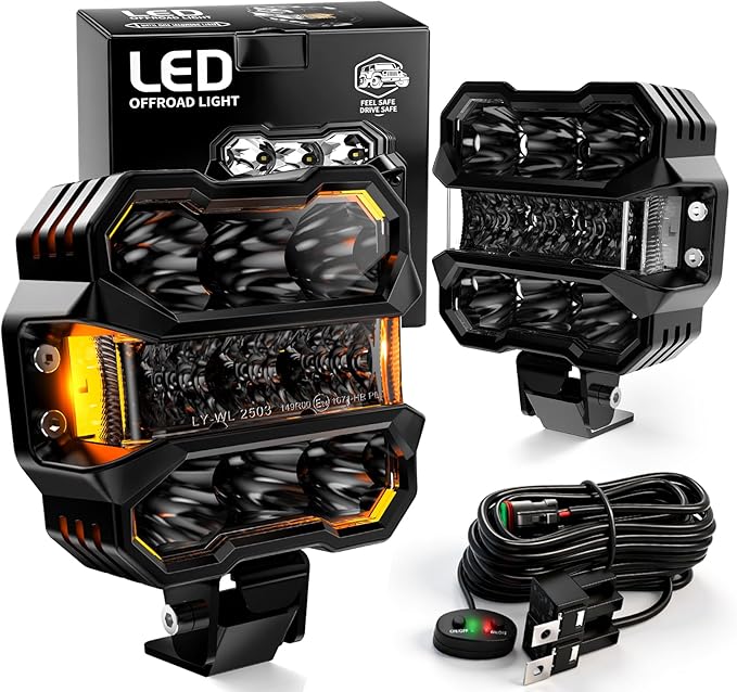AUDEXEN 4.5 Inch LED Pods Lights 110W - Offroad Driving Light with Amber Side Marker, 800% Bright White & Amber Combo Work Lights Flood Spot Beam, LED Cubes Fog Lamp for Jeep Trucks ATV UTV RZR SUV