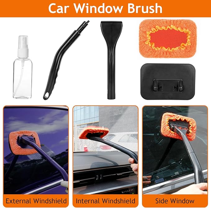 THINKWORK Windshield Cleaner Tool, Car Detailing Kit Interior, Car Cleaning Kit Interior and Exterior Detail Brush, Auto Supplies & Accessories for Men Women