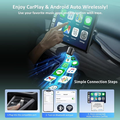 OneCarStereo Wireless CarPlay Adapter, Android Auto Wireless Adapter for iPhone & Android, Plug & Play, Fast Auto Reconnect, Convert Wired CarPlay to Wireless, for Cars with Factory Wired CarPlay