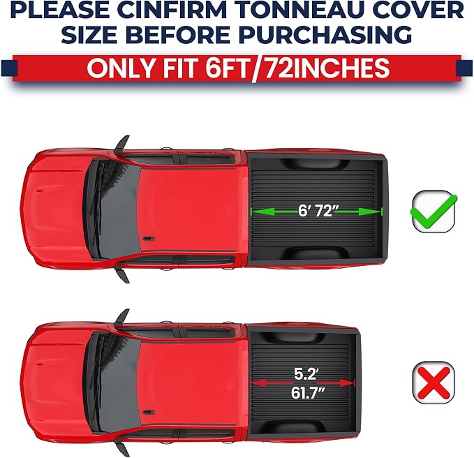 MOSTPLUS Soft Roll-Up Tonneau Cover Compatible for 1982-1993 Chevy S10 / Compatible for 1982-1990 GMC S15 / Compatible for 1991-1993 GMC Sonoma 6FT 72 Inch Fleetside Truck Bed