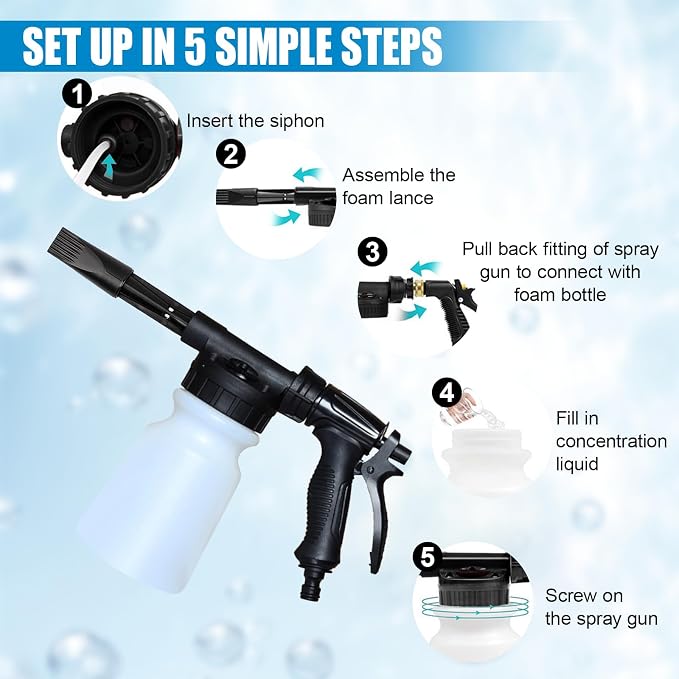 ZIMISI Car Wash Foam Gun, Foam Cannon for Hose, Professional Car Foam Sprayer with 6 Levels Foam Concentration, Spray Gun Cleaner, Connects to Any Garden Hose (Black)