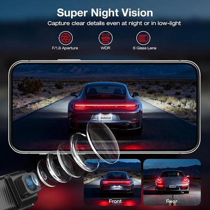 4K+2.5K Dash Cam Front and Rear, Built-in GPS, 5.8G WiFi, Free 64GB Card Included, Dash Camera for Cars, 2-Channel Car Camera,3.16'' IPS Screen,G-Sensor,WDR&HDR,24H Parking Monitor,Max 256GB