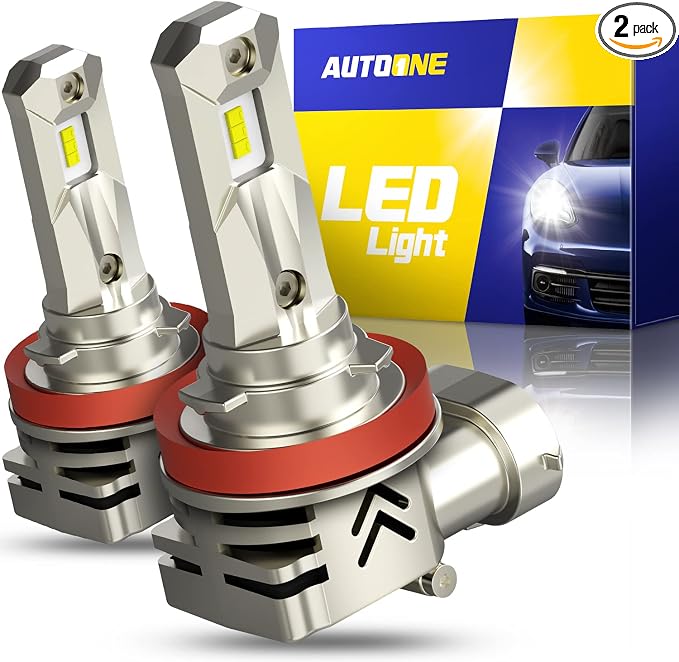 AUTOONE H11 LED Light Bulbs, 40,000LM 6X Ultra Bright 6000K Cool White, 1:1 Halogen Mini Size H8 H9, 60,000Hrs Lifespan, Plug and Play, Fog Light or Daytime Running Light, Pack of 2