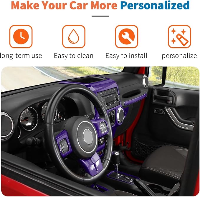 JeCar 10pcs Full Purple Interior Trim Kit Fit for Jeep Wrangler JK 2011-2017