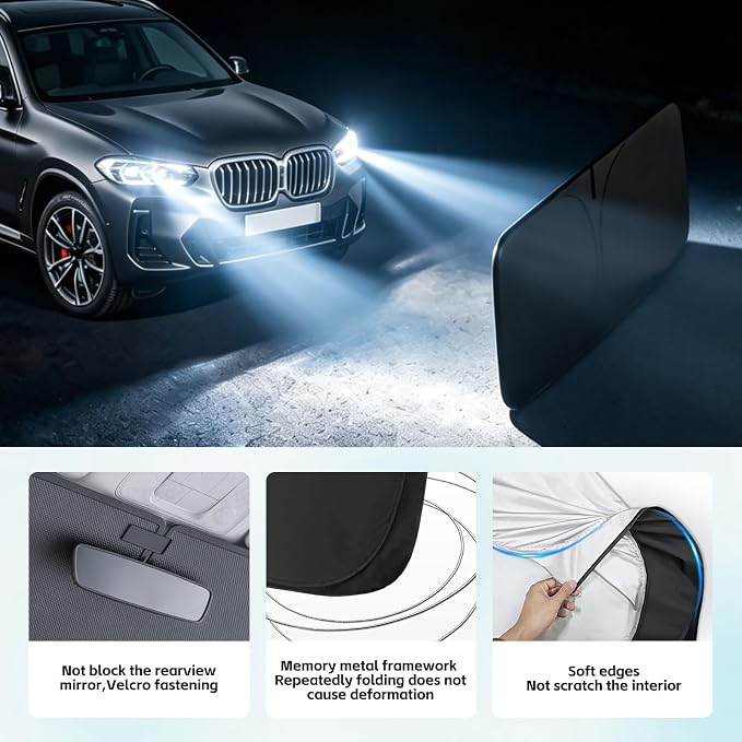 Windshield Sun Shade for BMW X3 2011-2024 Sunshade 300T Windshield Cover Shield Protector Blocks UV Rays Custom Fit X3 Front Window Shades Windshield Accessories Keep Cool Foldable
