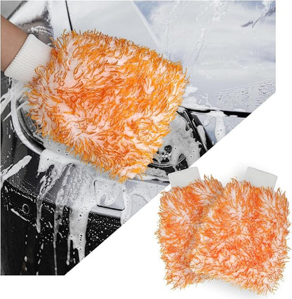 Yourkar 2 PCS Car Wash Mitt, 8"×10" Soft & Scratch-Free Premium Plush Microfiber Washing Glove, Machine Washable Lint Free Absorbent Detailing Wash Mitt, Universal Car Accessories (Orange)