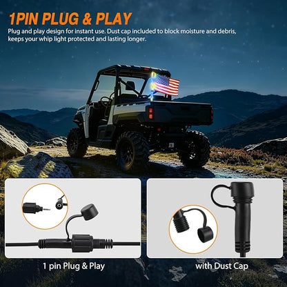 Nilight LED Whip Light 1PC 2FT Spiral RGB Antenna Whips with Spring Base, App/Remote Control DIY Chasing Patterns Brake & Reverse Lights for Side by Side ATV UTV RZR Can-Am Buggy Jeep