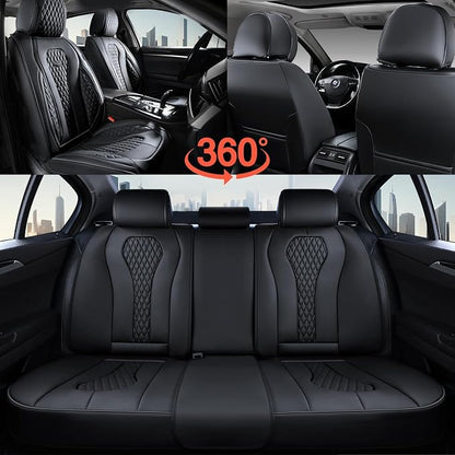 Coverado Seat Covers, Car Seat Covers Full Set, Black Car Seat Cover, Car Seat Covers Front Seats Back Seat Cover, Waterproof Car Seat Cushion, Leather Seat Covers Seat Protector Fit for Most Cars