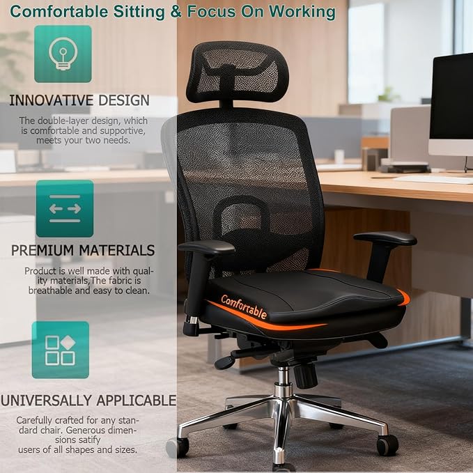 Car Seat Cushion,Thickened Comfort Memory Foam Seat Cushions for Car and Office Chair - Sciatica & Lower Back Pain Relief, Driver Seat Pillow for Auto, Office Chair, Wheelchair Pad-Black