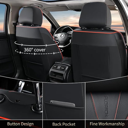FLORICH Leather Car Seat Covers, Automotive Seat Cover 2 Pack Waterproof Seat Covers for Cars Driver Seat Cover Protectors Universal Fit for Most Cars SUV Trucks Vehicles, Black&Red Line
