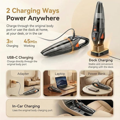 Handheld Vacuum Cordless, 25000Pa Powerful Suction Car Vacuum Portable Cordless with 8000mAh Battery & LED Light, Hand Held Vacuum Rechargeable with HEPA Filters, Home, Car Seats, Pet Hair Orange