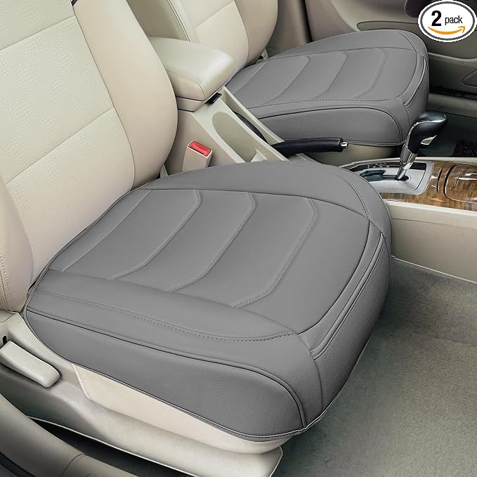BOPUOVRE Car Seat Cover for Luxury & Comfort - PU Leather, Anti-Slip, Full Wrap Protection with Storage Pocket for Bottom Cushion - Universal Fit for 95% of Vehicles (Gray,2 Piece)