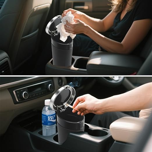 Car Trash Can Bin with Lid - 2 Pack, Leakproof Garbage Can for Vehicle, Mini Trash Bin with 180 Attached Trash Bags, Easy to Clean Cup Holder Trash Can for Car, Home, Office
