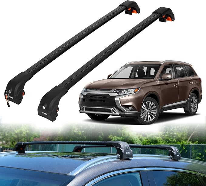 ERKUL Roof Rack Cross Bars for Mitsubishi Outlander 2014-2021 (Not fit for Outlander Sport) | Upgraded Aero Aluminum Crossbars with Smart Clamp System | Compatible with Flush Rails - Black