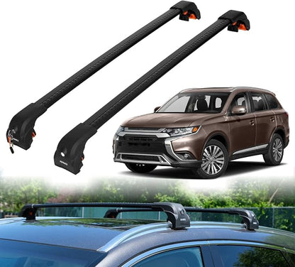 ERKUL Roof Rack Cross Bars for Mitsubishi Outlander 2014-2021 (Not fit for Outlander Sport) | Upgraded Aero Aluminum Crossbars with Smart Clamp System | Compatible with Flush Rails - Black