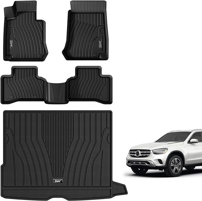3W Floor Mats and Cargo Liner Compatible for Mercedes Benz GLC 2016-2022, TPE All Weather Custom Fit GLC300/GLC350e/GLC43 AMG/GLC63 AMG/GLC63 AMG S Car Mats and Trunk Liner(Not Fit Coupe)