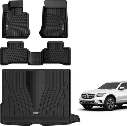 3W Floor Mats and Cargo Liner Compatible for Mercedes Benz GLC 2016-2022, TPE All Weather Custom Fit GLC300/GLC350e/GLC43 AMG/GLC63 AMG/GLC63 AMG S Car Mats and Trunk Liner(Not Fit Coupe)