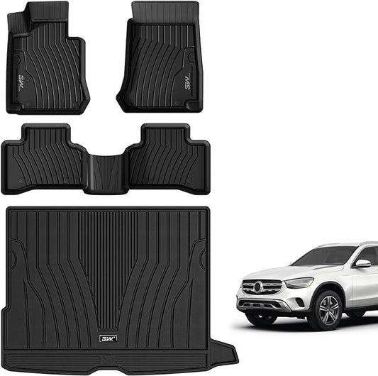 3W Floor Mats and Cargo Liner Compatible for Mercedes Benz GLC 2016-2022, TPE All Weather Custom Fit GLC300/GLC350e/GLC43 AMG/GLC63 AMG/GLC63 AMG S Car Mats and Trunk Liner(Not Fit Coupe)