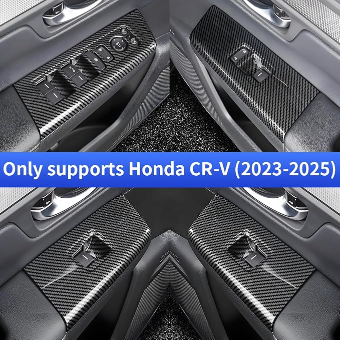 Car Door Power Window Lift Switch Protection Panel for Honda CRV 2023 2024 2025 2026 and Honda CR-V Hybrid 2023-2026 Auto Interior Accessories Armrest Side Pull Handle Trim Cover Carbon Fiber Style