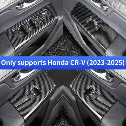 Car Door Power Window Lift Switch Protection Panel for Honda CRV 2023 2024 2025 2026 and Honda CR-V Hybrid 2023-2026 Auto Interior Accessories Armrest Side Pull Handle Trim Cover Carbon Fiber Style