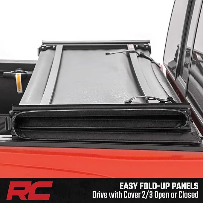 Rough Country Soft Tri-Fold Tonneau Cover for Chevy Silverado & GMC Sierra 1500 (2019-2026) – Weather-Resistant Truck Bed Cover