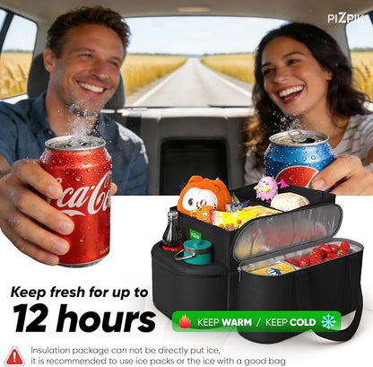 Plzpik Large Car Seat Organizer with Removable Cooler Bag for the Front or Back Seat for Kids and Adults.Versatile for Use in Multiple Scenarios.