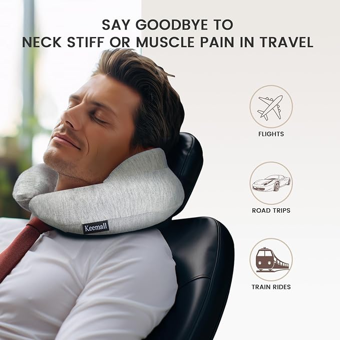 Keemall Inflatable Travel Pillow, Upgraded Travel Neck Pillow for Airplane Neck Support Sleeping - 3rd Generation, Double Comfort Plane Pillow - Portable Travel Essentials