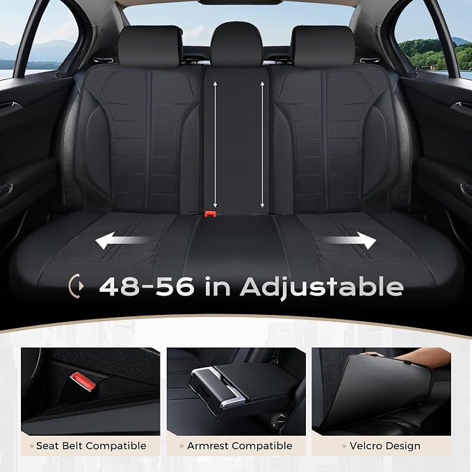 Coverado Seat Cover, Car Seat Cover Rear Seats, 3D Air Mesh Breathable Seat Protectors Sports Carbon Fiber Design Airbag Compatible Comfort Universal for Most Cars, Van,Trucks, SUV, Black