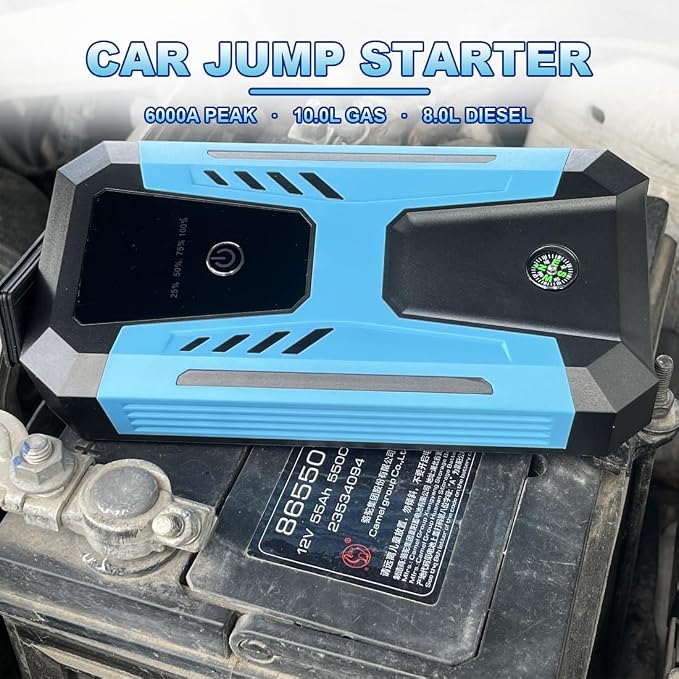 12v Jump Starter for 10.0L Gas/8.0L Diesel, 6000A Peak Car Battery Jumper Starter Portable, IP66 Waterproof Jump Box with Emergency Light and Storage Case