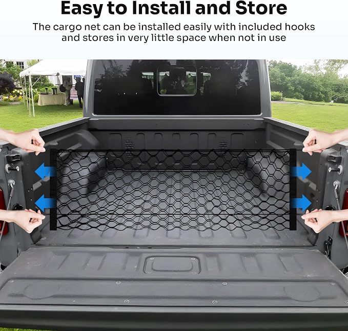 Canvcle Trunk Cargo Net for 2020-2026 Jeep Gladiator Accessories Envelope Style Mesh Trunk Net Organizer and Storage Stretchable Adjustable Elastic Nylon Rear Cargo Netting with Hooks