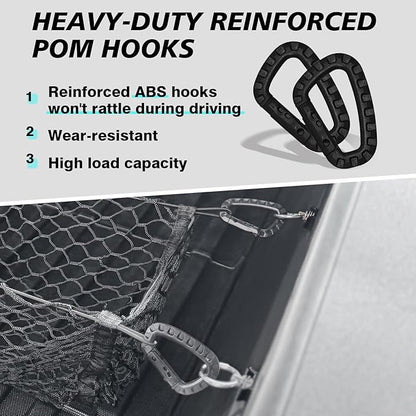 BestEvMod Cargo Mesh Net for Pickup Truck Bed Compatible with Tesla Cybertruck 2026 2025 2024 Accessories Mesh Extra Strong Hook Stretchable Trunk Organizer Cargo Net (3 Pocket, Reinforced POM Hooks)