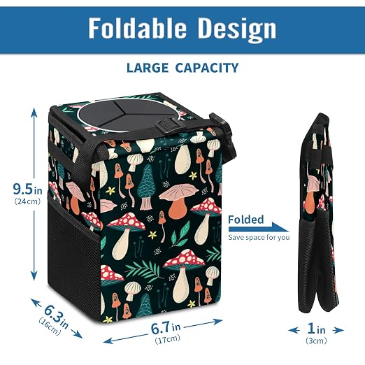 Car Trash Can – Multi-Purpose, Lightweight and Portable with Durable Water-Resistant Coating, No Installation Required, Practical and Ample Capacity, Variety of Colors.Mushroom