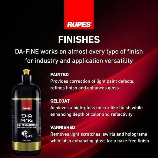 RUPES 9.DAFINE Pack of 1 1000 ml Yellow D-A Fine High Performance Polishing Compound for Car Detailing & Removing Scratches | Removes Fine Defects | Micro-Abrasive Technology | Removes Swirl Marks